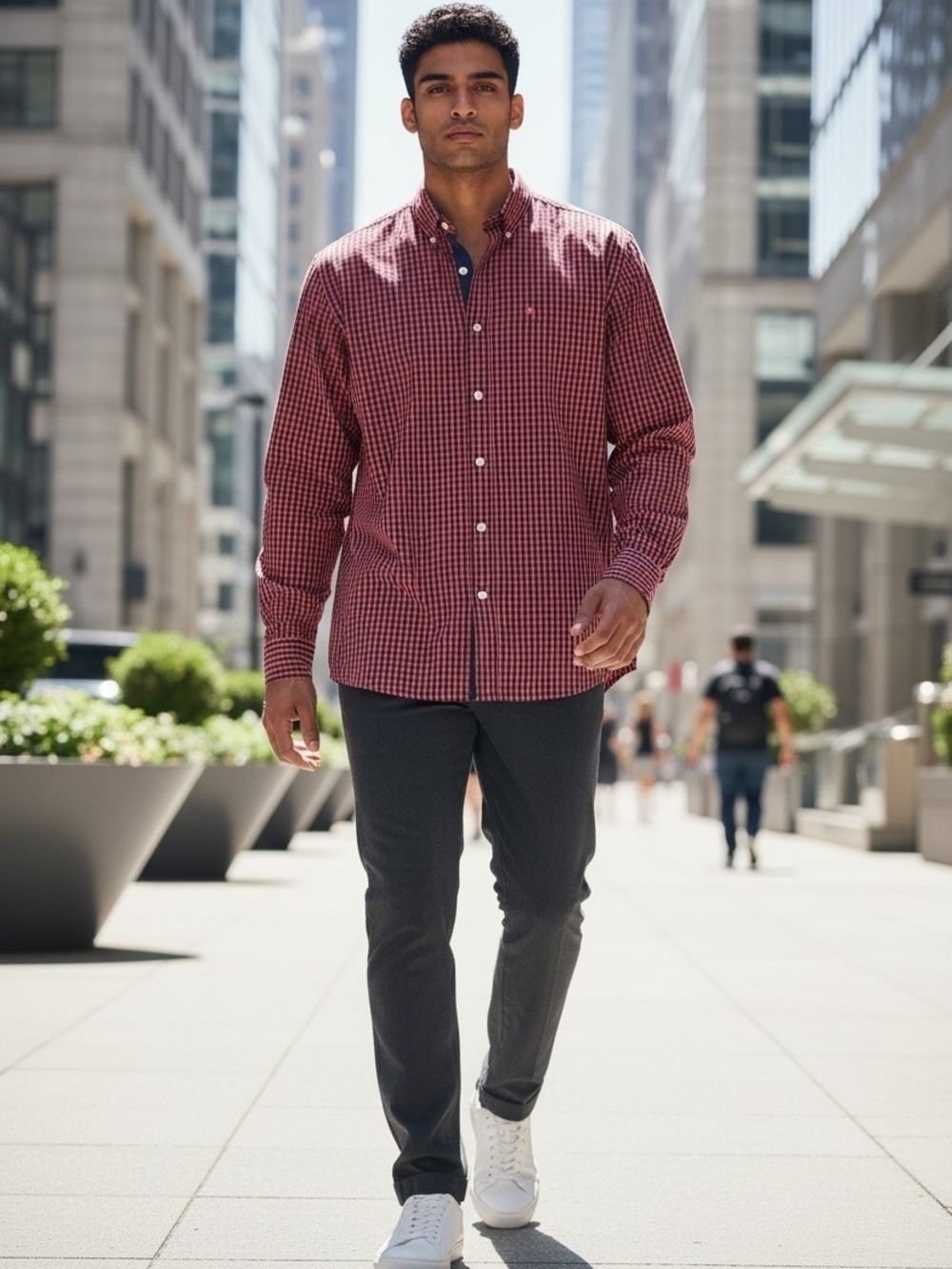 Izod Men's Slim Fit Red Check Long-Sleeve Button-Down Shirt One Pocket Logo XXL - Picture 1 of 13